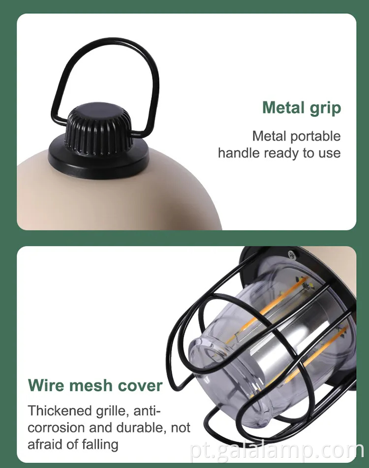 Retro LED Solar Camp Light com bateria embutida de 18650